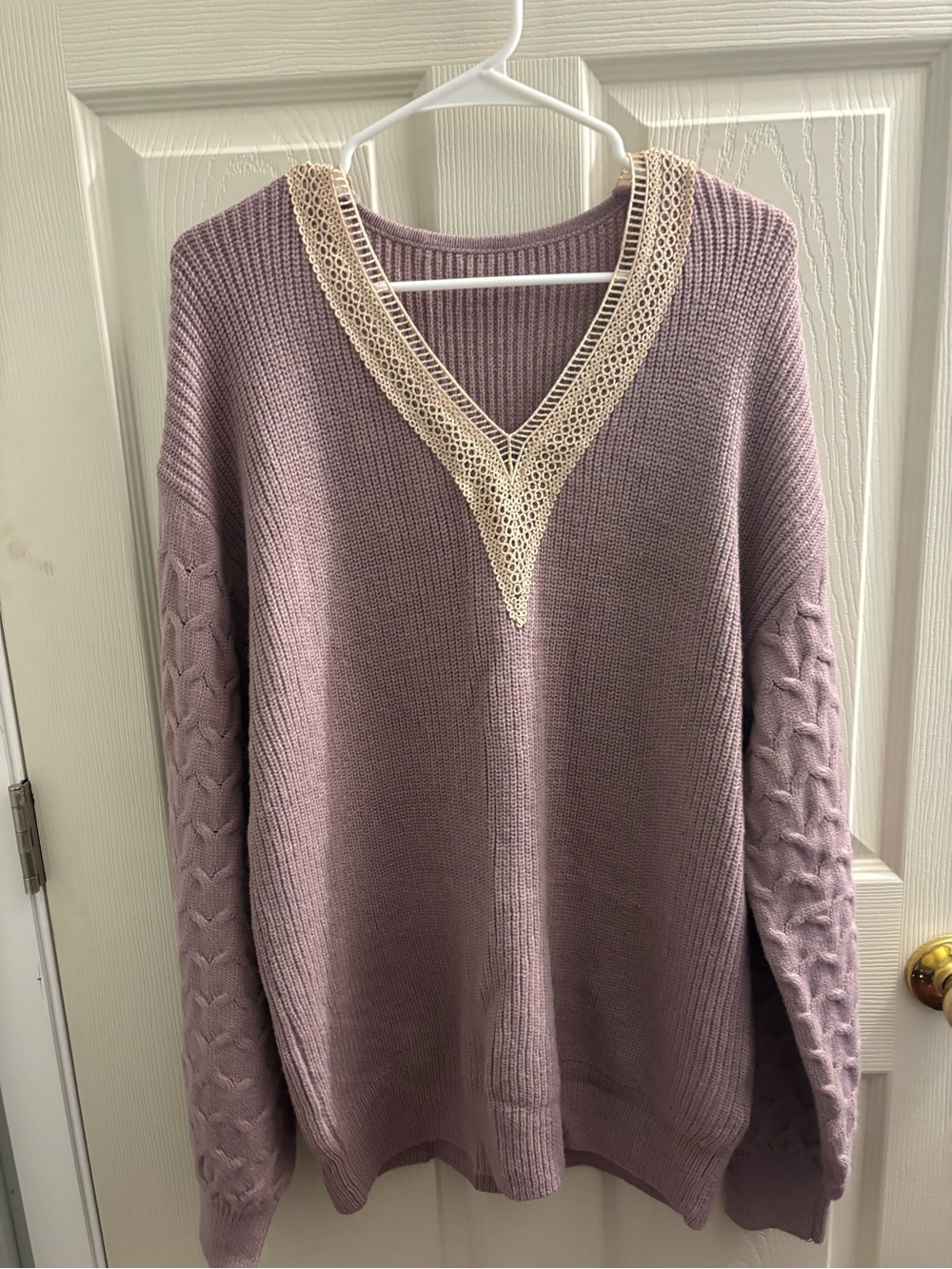 V-Neck Lace Trim Women’s Sweater in Lilac Purple